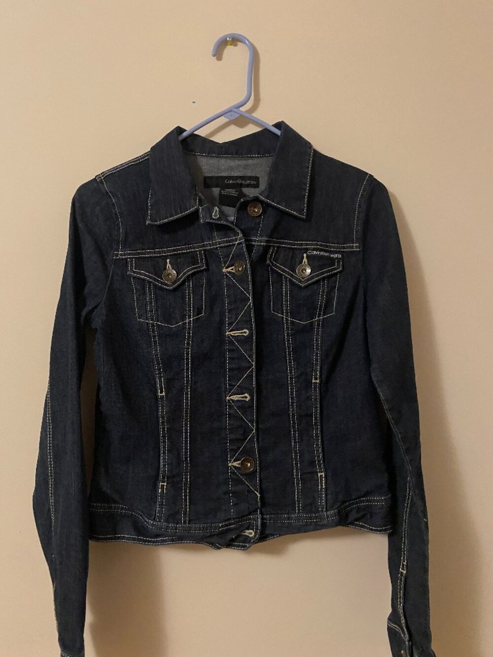 double stich dark denim jacket